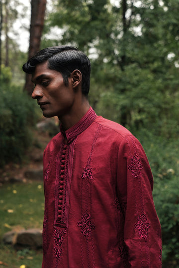 EMBROIDERED MAROON KURTA TROUSER